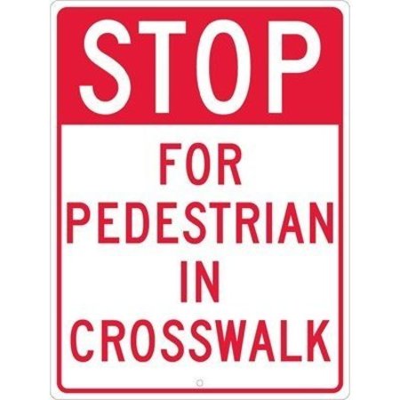 NMC Stop For Pedestrian In Crosswalk Sign, 18" W, 24" H, English, Sign Material: Aluminum TM168K